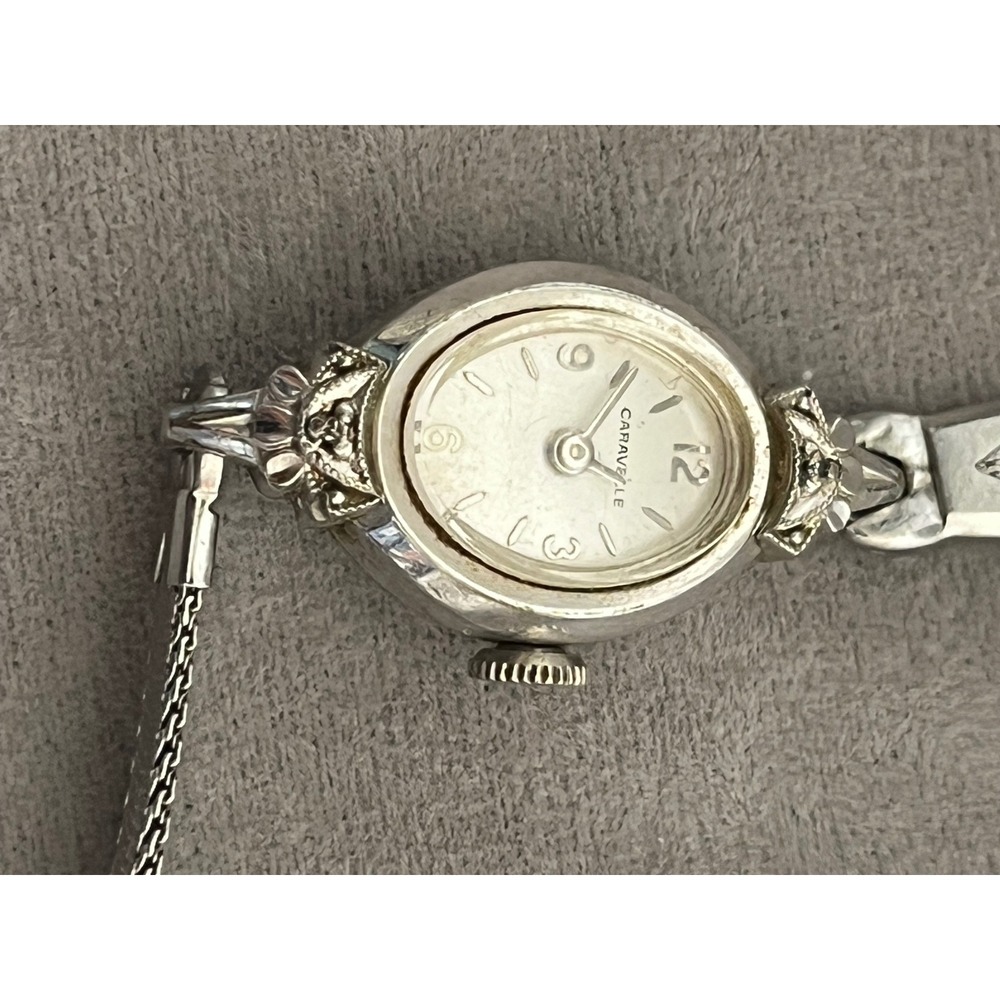 Vintage Caravelle Women Cocktail Watch 10K RGP Bezel Stainless Steel Mesh Band
